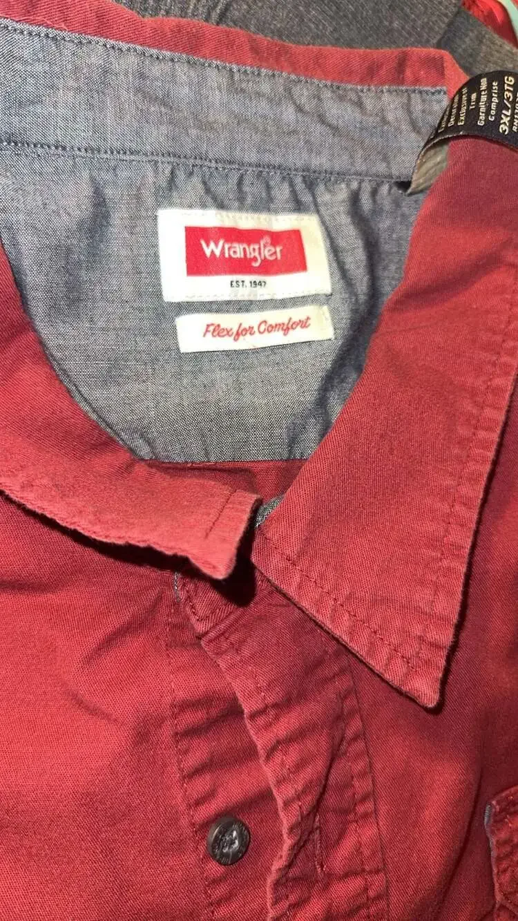 Wrangler Flex for Comfort Men's 3XL Red Short Sleeve Button-Down Shirt - Picture 3 of 4